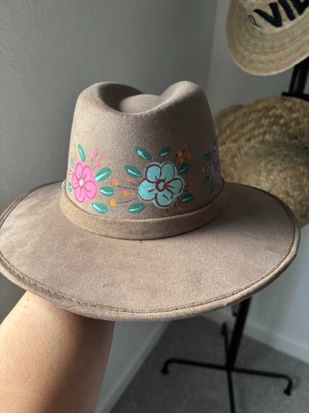 🌸 La Sierra Authentic Mexican Hand-Painted Western Hat Size M